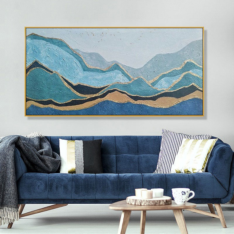 Home Decor Handmade Abstract Painting Canvas Art Wall Painting Large Wall Art Modern Minimalist Art Gold Leaf Art Mountain27inx54in,No Frame