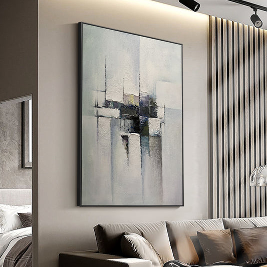 Latest Cheap Textured Gray Abstract Geometry Design  Hand painted Modern Home Wall Decoration Oil Painting,31inx47in,No Frame
