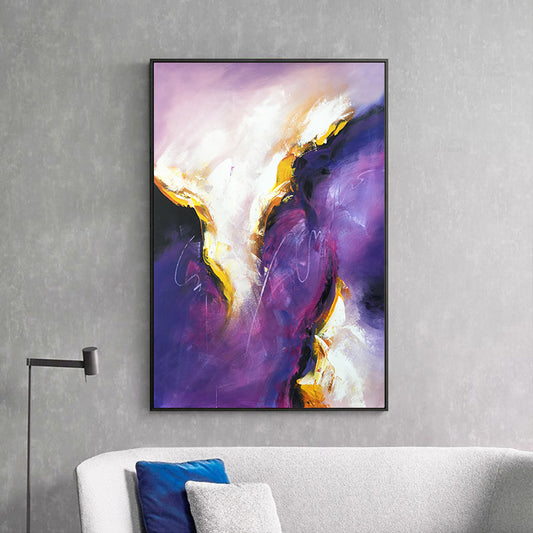 Hand painted Abstract Oil Painting Corridor Living Room Wall Decoration Painting Purple Modern Minimalist Color Hanging,31inx47in,No Frame