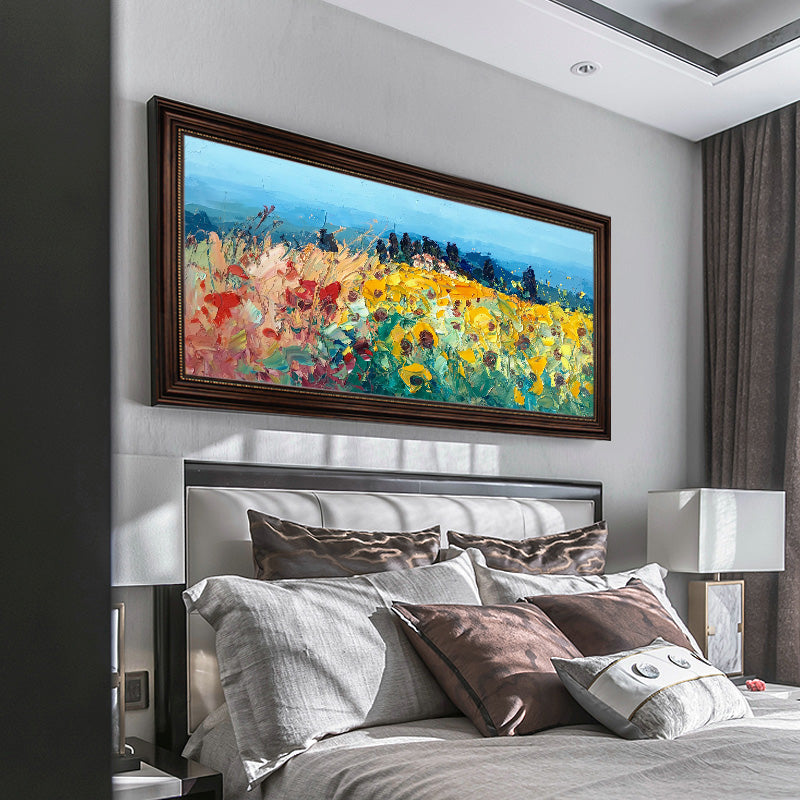 Nordic hand-painted Oil Painting Decorative Abstract Floral Living Room Bedroom Background Wall Paintings Large Murals hand-hori27inx54in,No Frame