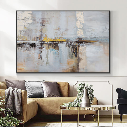 Abstract Geometric Oil Painting With Gold Foils On Canvas  Hand Painted Modern Wall Art Pictures,31inx47in,No Frame
