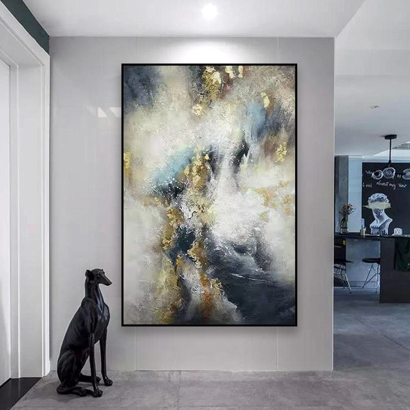 #760Handpainted Light Luxury Atmospheric Gold foil Hanging Painting Porch Decorative Painting Nordic Vertical Large Size Oil,31inx47in,No Frame