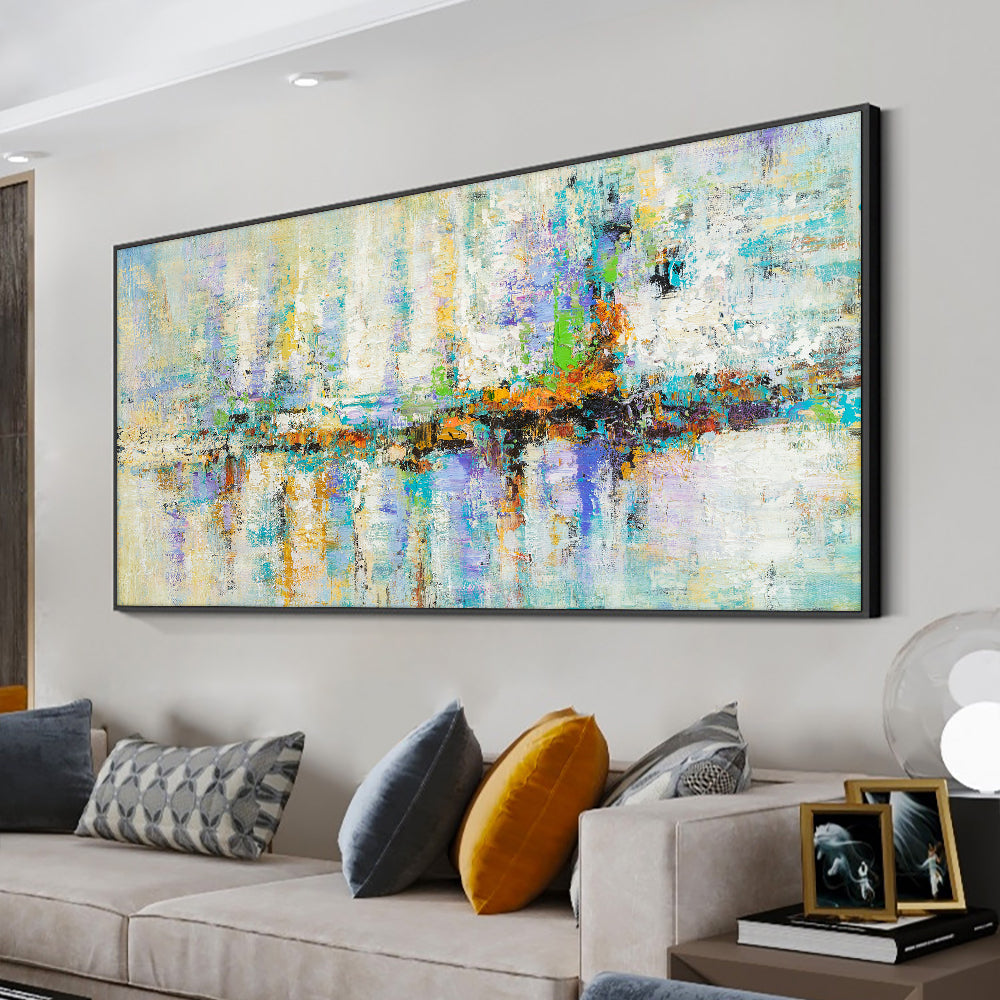 Abstract Colorful Textured Painting On Canvas  Hand Painted Oil Painting Modern Handmade Wall Art,27inx54in,No Frame