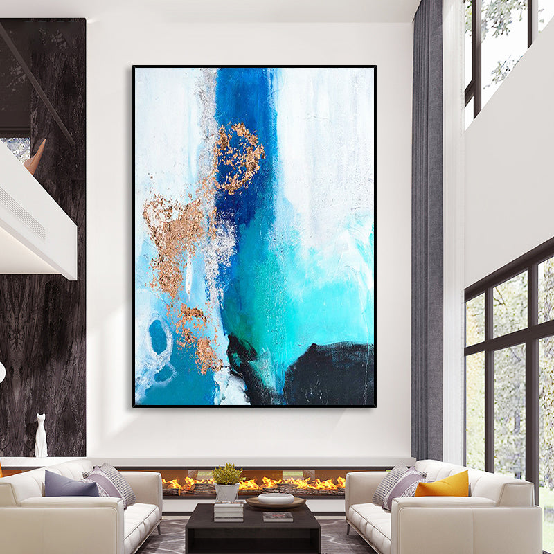 Gold Foil Hand painted Abstract Painting Living Room Background Wall Hanging Painting Vertical Version,31inx47in,No Frame