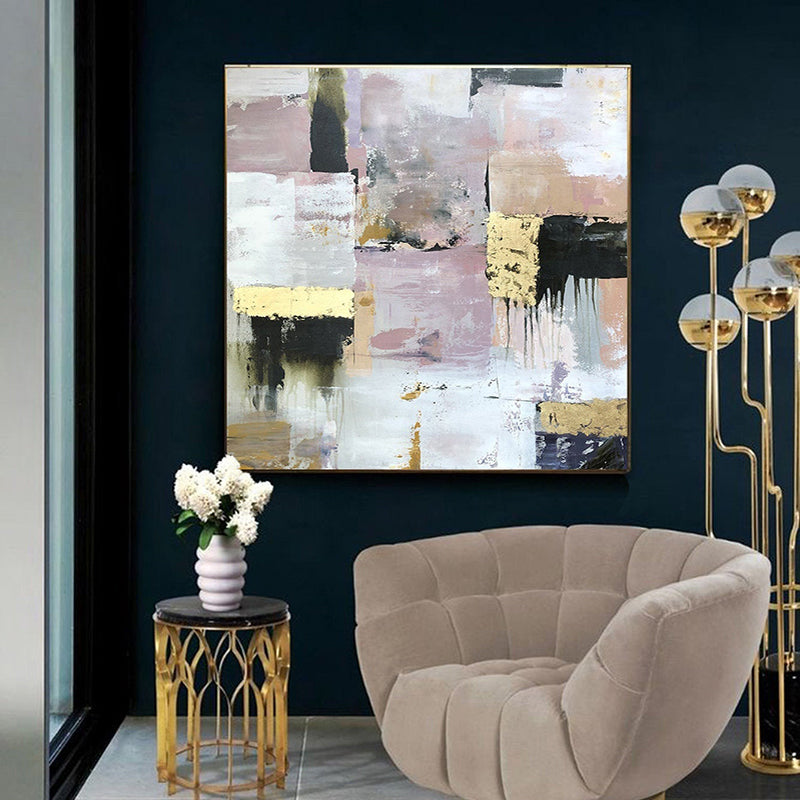 Hand-Painted Abstract Gold Foil Oil Painting Living Room Wall Entrance American-Style Abstract Hanging Painting Light Luxury Res31in,No Frame