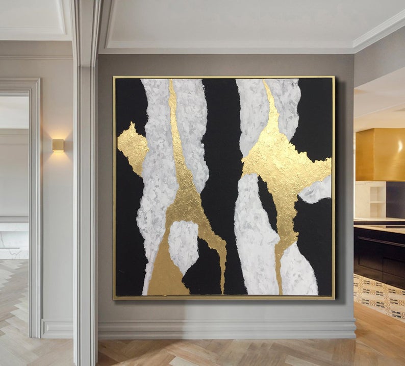 AcrylicAbstractPaintingGoldLeafPaintingsOnCanvasExtraLargeWallArtworkAbstractOversizeCanvasArt  31in,No Frame