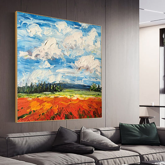 Hand Painted Landscape Oil Painting Abstract Wall Decor Handmade Painting Colors Thick Oil On Canvas For,31inx31in,No Frame