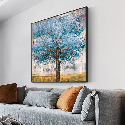 Hand Painted Blue Tree Painting Without Frame Modern Decorative Oil Painting Wall Art Pictures,31inx31in,No Frame