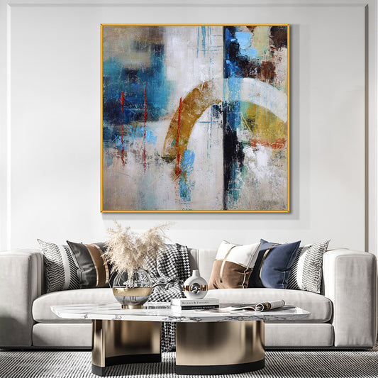Abstract Blue Geometric Painting  Handmade Oil Painting on Canvas Acrylic Decorative Wall Art For Modern,31inx31in,No Frame
