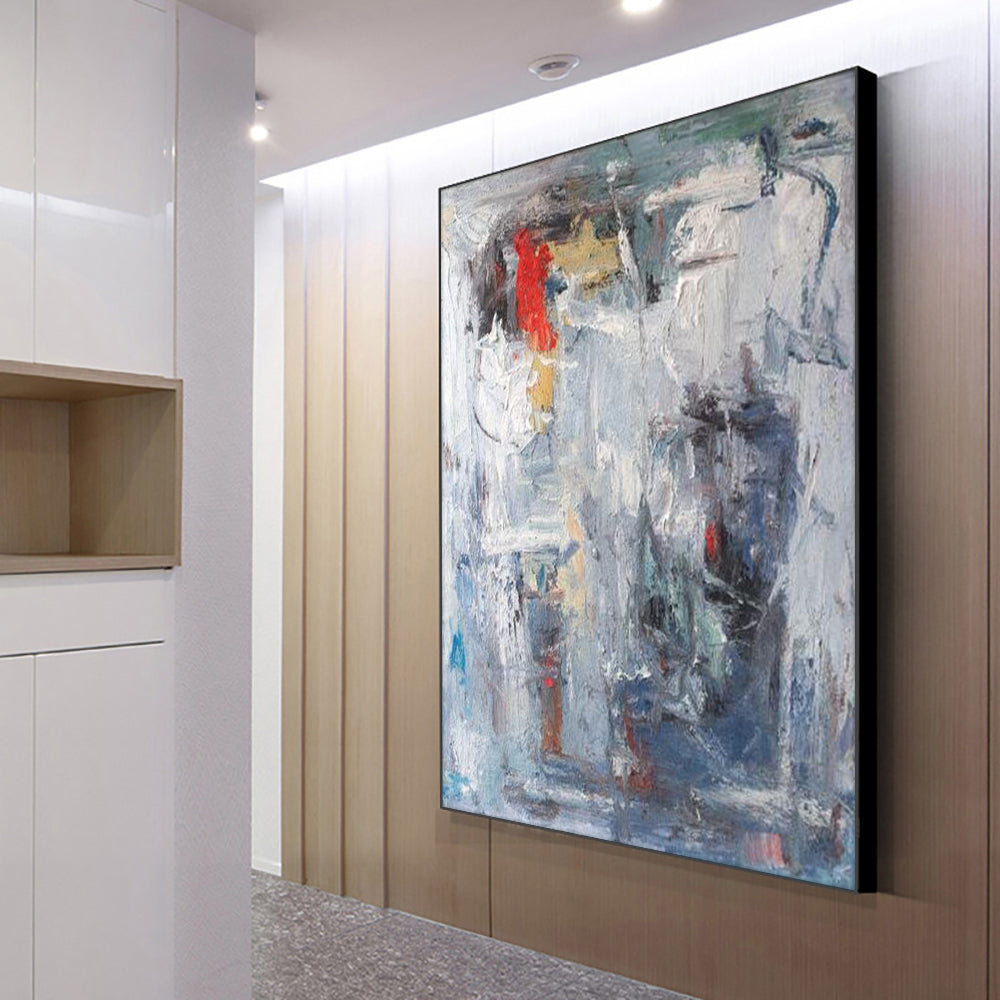 Abstract Gray Colorful Oil Painting  Hand Painted On Canvas Modern Handmade Wall Art For  Living Room,31inx47in,No Frame