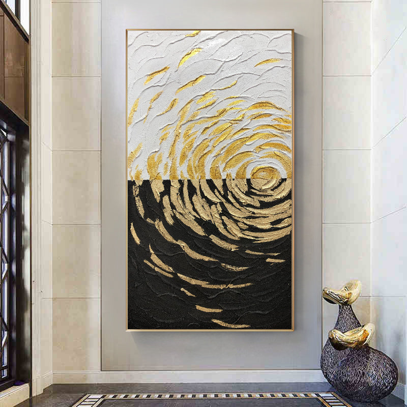 Pure hand-painted Oil Paintings Home Entrance Decorative Painting Vertical Version Of Nordic Style Gold Leaf Paintings Handmade27inx54in,No Frame