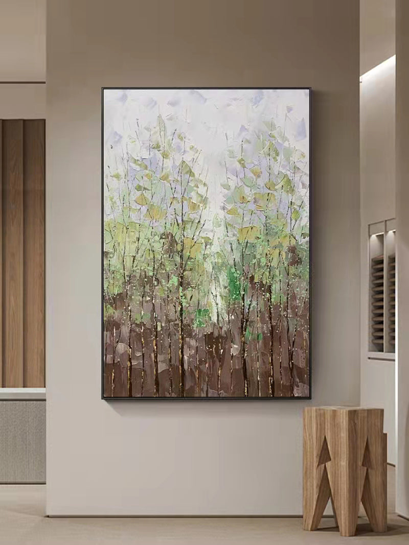 Original Hand Painted   Modern Abstract Green Landscape Oil Painting on Canvas Texture Knife Green,31inx47in,No Frame