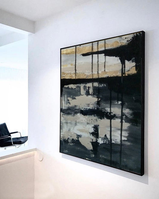 Abstract Wall Art Paintings On Canvas Art Original Painting Wall Decor Art Large Oil Painting Black And White Art Gray Painting31in,No Frame