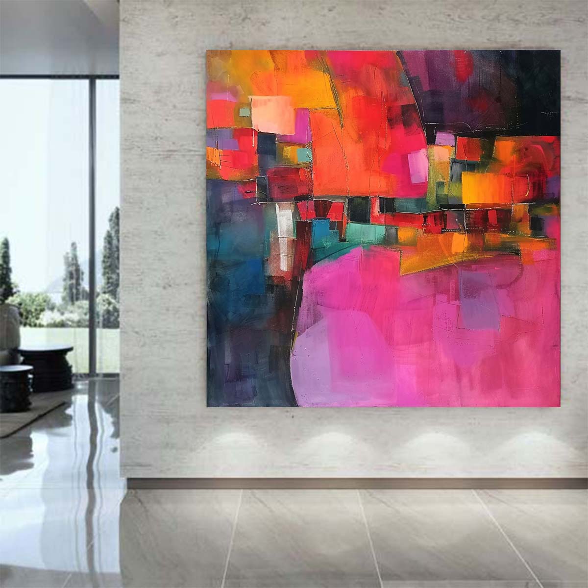 Abstract Handmade Oil Painting Modern Minimalist Home Living Room Decoration Painting,31inx31in,No Frame
