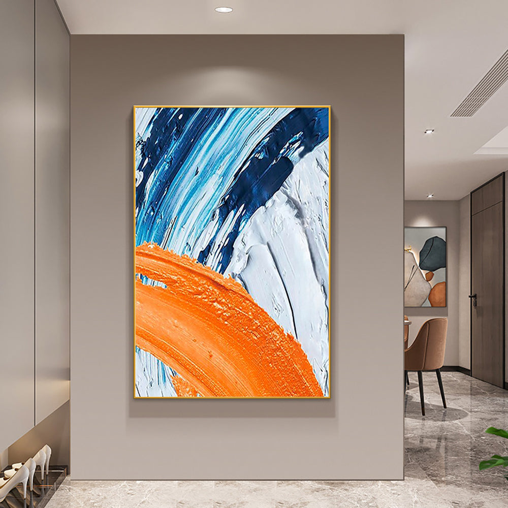 Abstract Blue Orange Oil Painting Handmade On Canvas Nordic Modern Abstract Wall Art For Living Room,31inx47in,No Frame