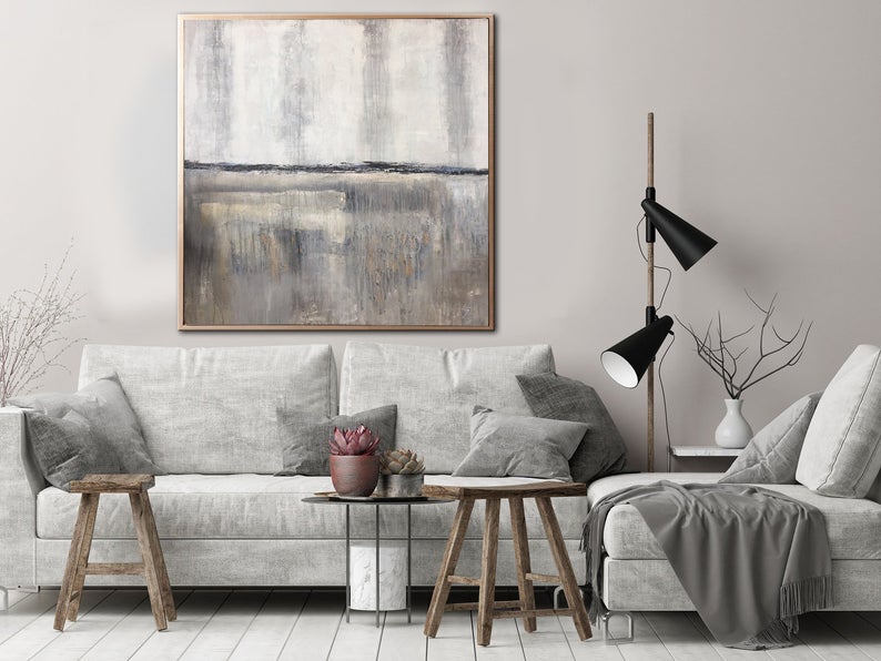 LargeOilPaintingAbstractSilverPaintingOversizeArtWallPaintingSimpleWallArtMinimalistAbstractPainting  31in,No Frame