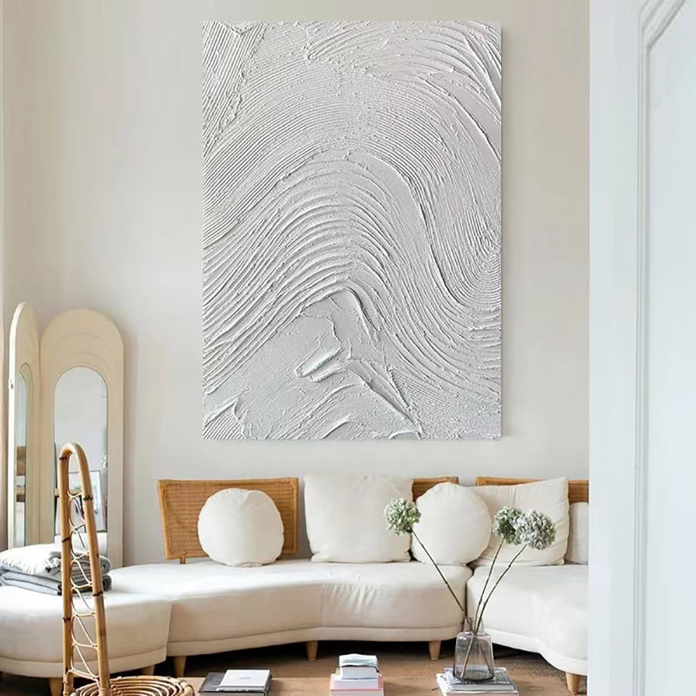 Hand Painted Oil Painting White 3D Abstract Oil Painting On Canvas Art Modern Simple Fashionable For Living Room Bedroom,31inx47in,No Frame