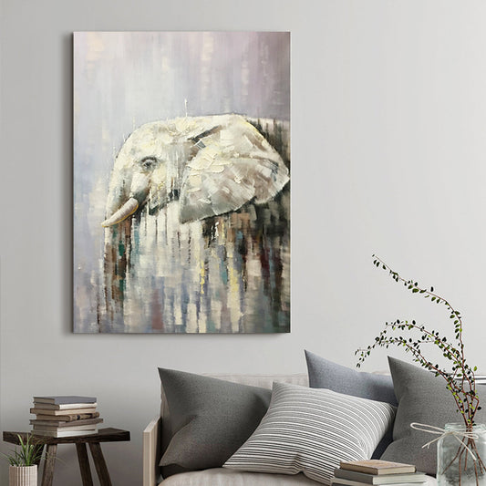 Hand Painted Oil Painting Elephant Black and White Gray Study Bedroom Painting Living Room Background Wall,31inx47in,No Frame