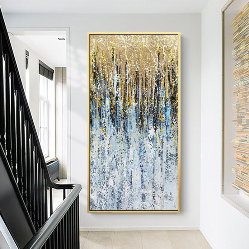 Modern Simple Hand-Painted Abstract Oil Painting Gold Foil Light Luxury Living Room Hotel Handmade Vertical Poster27inx54in,No Frame