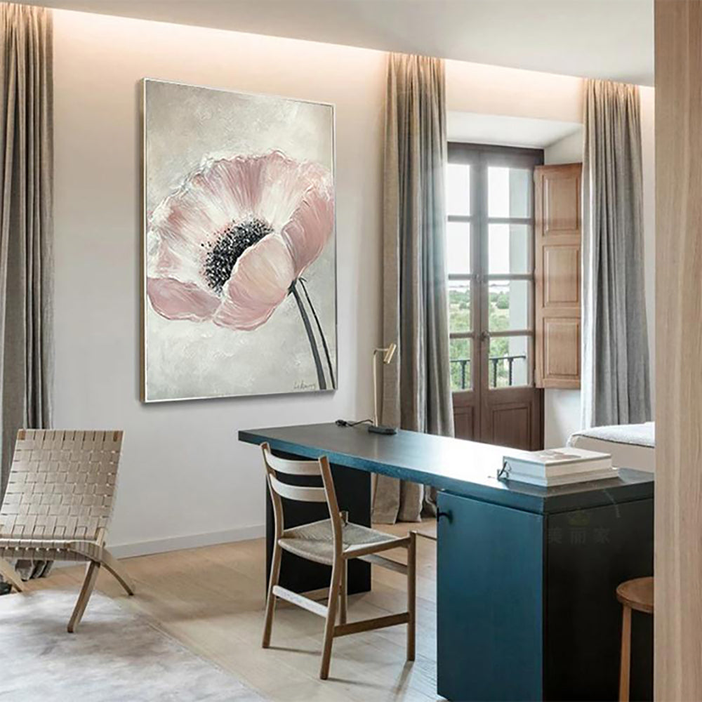 Original Hand Painted Canvas Painting Pink Flower Thick Oil Knife abstract Flower Wall Art Decorative Painting For Living Room,31inx47in,No Frame