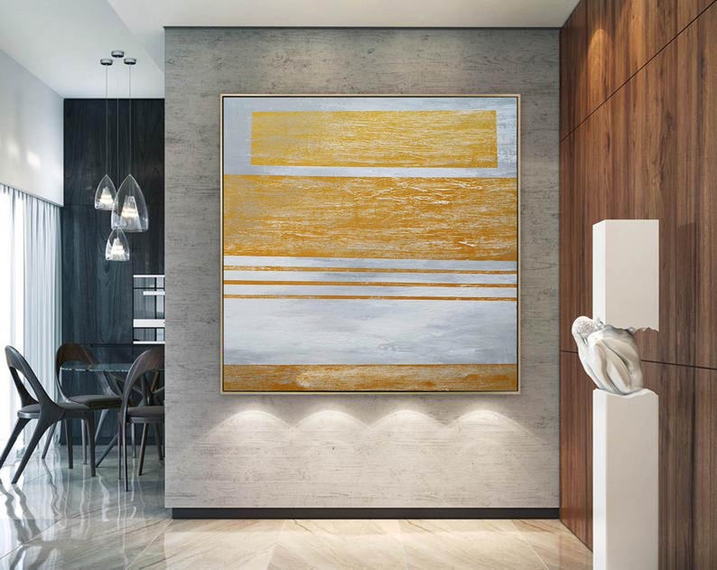 ExtraLargeWallArtCanvasPaintingLargeCanvasArtAbstractPaintingMinimalistWallArtYellowAbstract  31in,No Frame