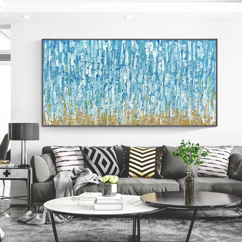 Customizable Abstract Hand painted Landscape Murals Large Decorative Living Room Murals Blue Woods Canvas Hanging Paintings,27inx54in,No Frame