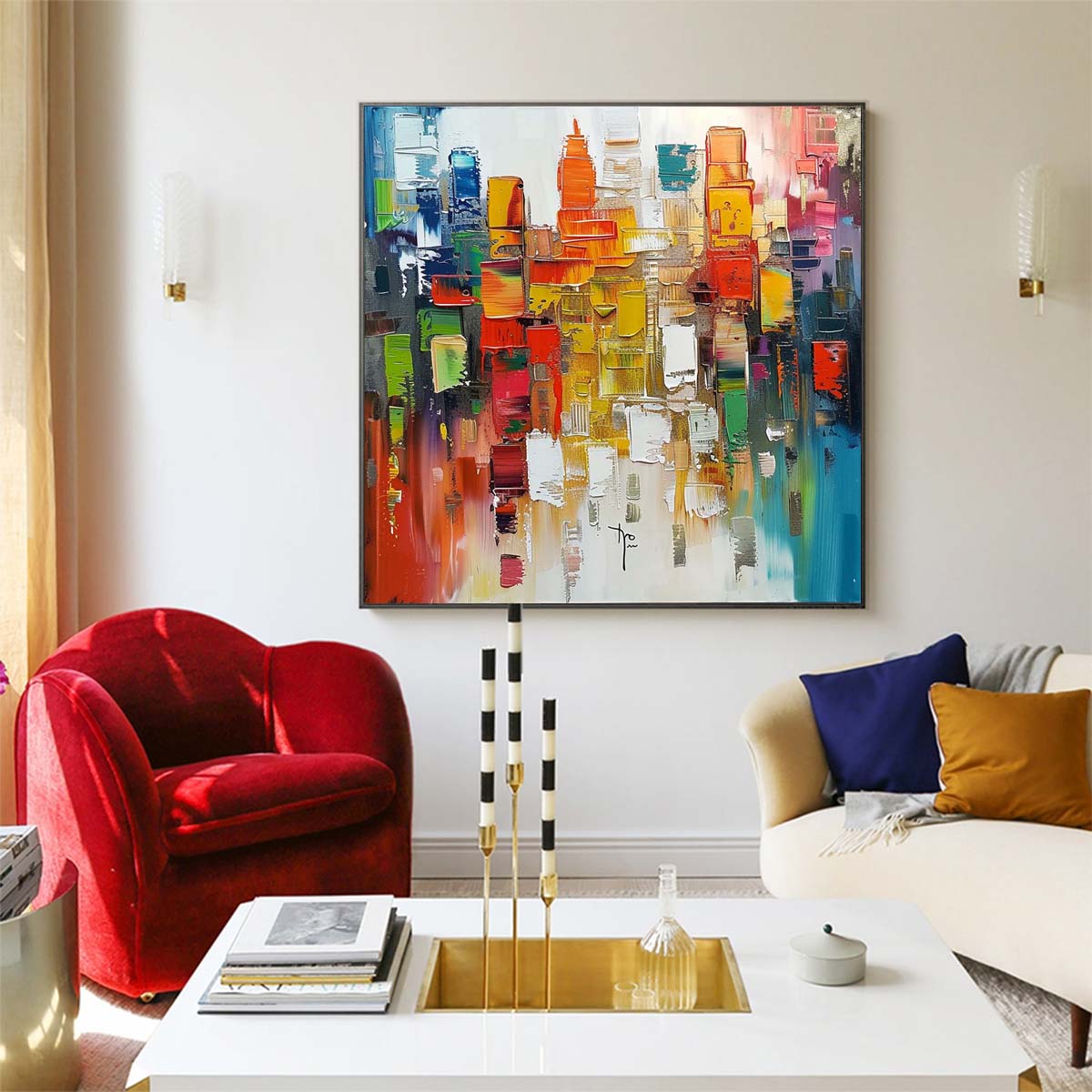 Abstract Handmade Oil Painting Modern Minimalist Home Living Room Decoration Painting,31inx31in,No Frame 3