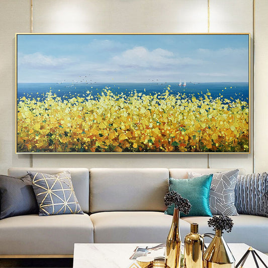 Hand painted Oil Painting Thick Oil On Canvas Seascape Abstarct Wall Art Handmade Canvas Paintings,27inx54in,No Frame
