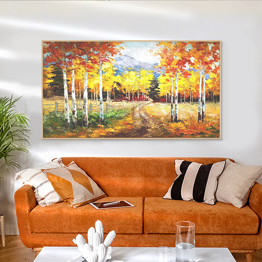 Handpainted Oil Painting Birch Wood Landscape Decoration Painting Living Room Sofa Background Wall Study Bedroom Hanging,27inx54in,No Frame