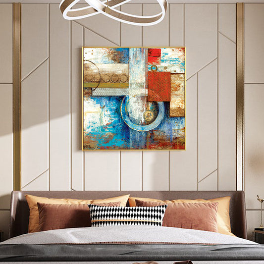 Abstract  Hand Painted Oil Painting On Canvas Geometric Wall Art Paintings Vintage Minimalist Poster Art,31inx31in,No Frame