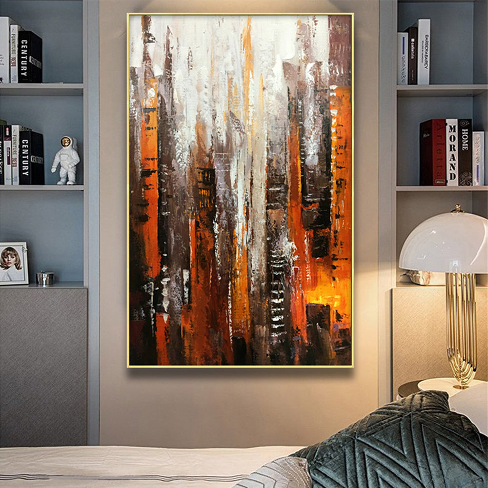 Modern Abstract Wall Art Oil Painting On Canvas Artwork Handmade City Landscape Oil Painting For Living Room Bedroom ,31inx47in,No Frame