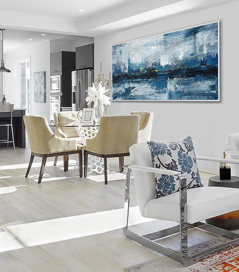 Textured Abstract Acrylic Painting Extra Large Contemporary Texture Wall Art Oversize Modern Artwork Panoramic Horizontal Canvas27inx54in,No Frame