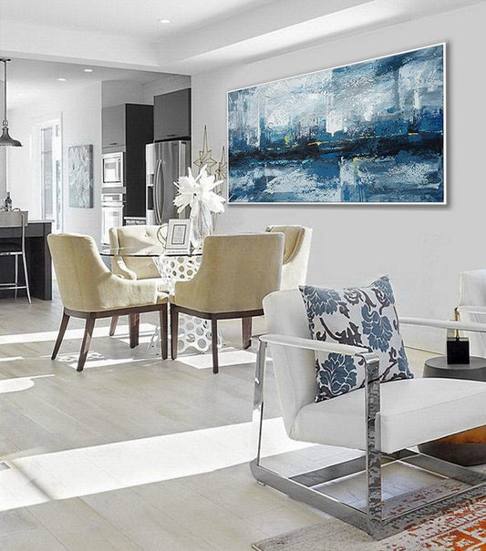 Textured Abstract Acrylic Painting Extra Large Contemporary Texture Wall Art Oversize Modern Artwork Panoramic Horizontal Canvas27inx54in,No Frame