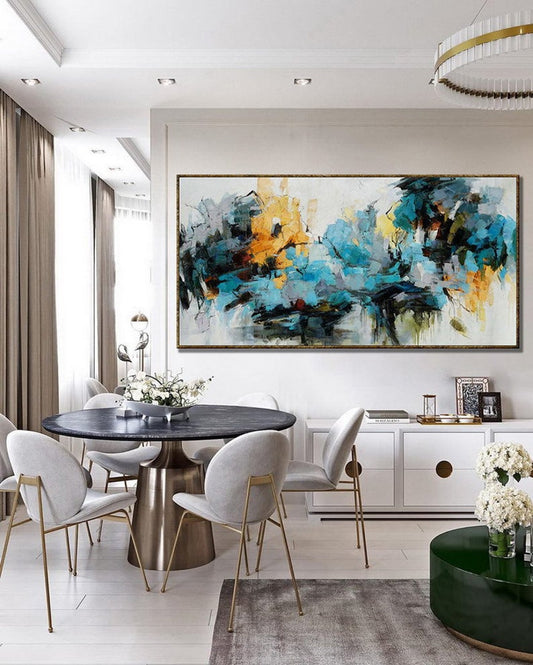 Large Abstract Painting Wall Art Hand Painted Oil Painting On Canvas Art Panoramic Wide Oversize Abstract  Artwork Home Decor27inx54in,No Frame