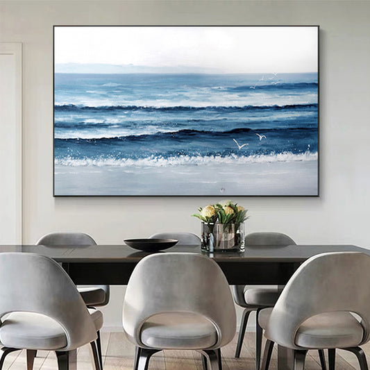 Handmade Oil Painting Sea Wave Seascape Hand Painted Abstract Art Paintings Home Decor Living Room Office,27inx54in,No Frame