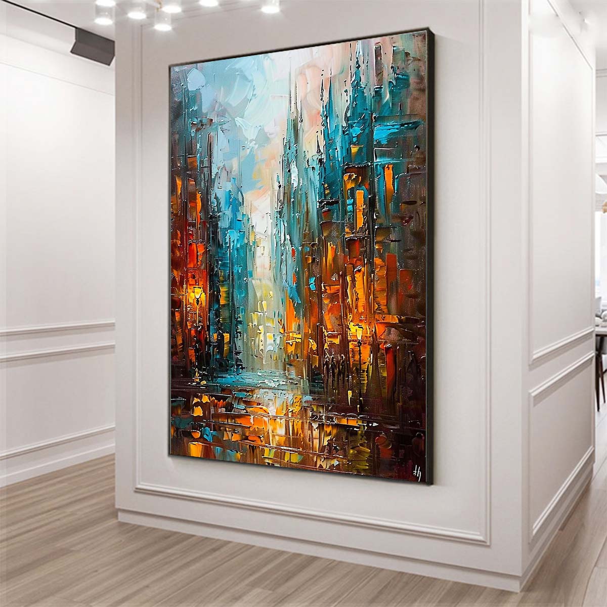 Original creation City Hand painted Oil Painting Canvas Wall Art For Home Living Room Unframed/Rolled #017