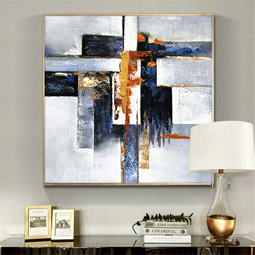 Abstract Geometric  Hand Painted Oil Painting On Canvas Wall Art Paintings Vintage Minimalist Poster Art,31inx31in,No Frame