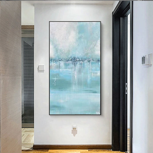 Handmade Blue Sky Canvas Painting Modern Ocean Seascape Artwork Oil Painting Art Decoration mural,27inx54in,No Frame