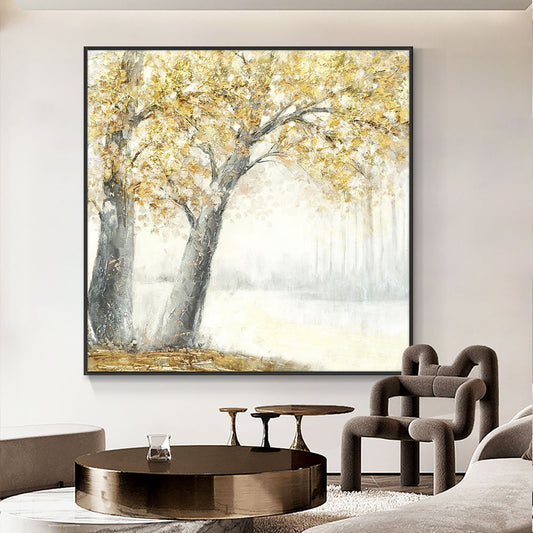 Handmade Modern Canvas Art Oil Painting Knife Tree With Yellow Leaves Painting Wall Art Picture,31inx31in,No Frame