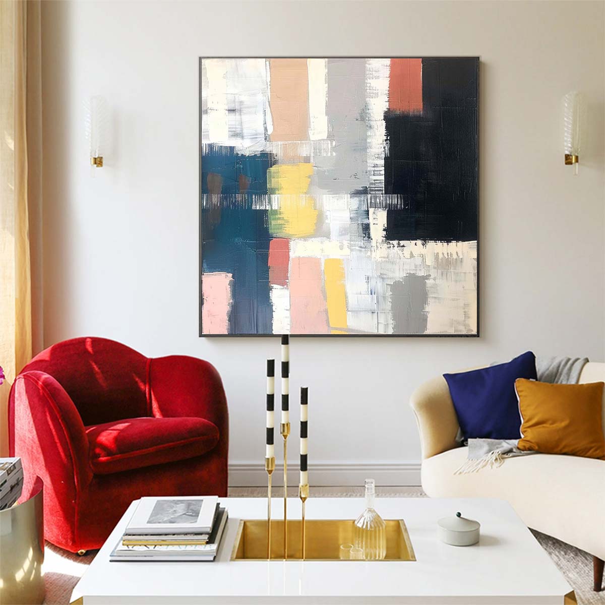 Abstract Handmade Oil Painting Modern Minimalist Home Living Room Decoration Painting,31inx31in,No Frame