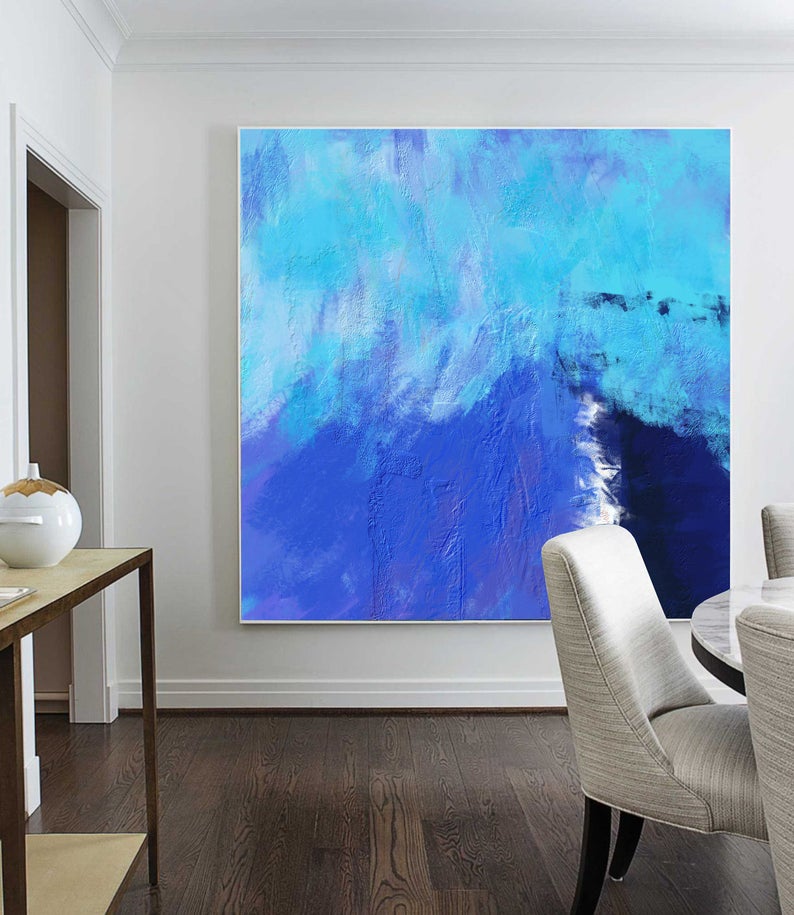Deep Blue Abstract Canvas Painting Large Blue Painting Minimalist Painting Canvas Abstract Oil Painting Dining Room Art Painting31in,No Frame