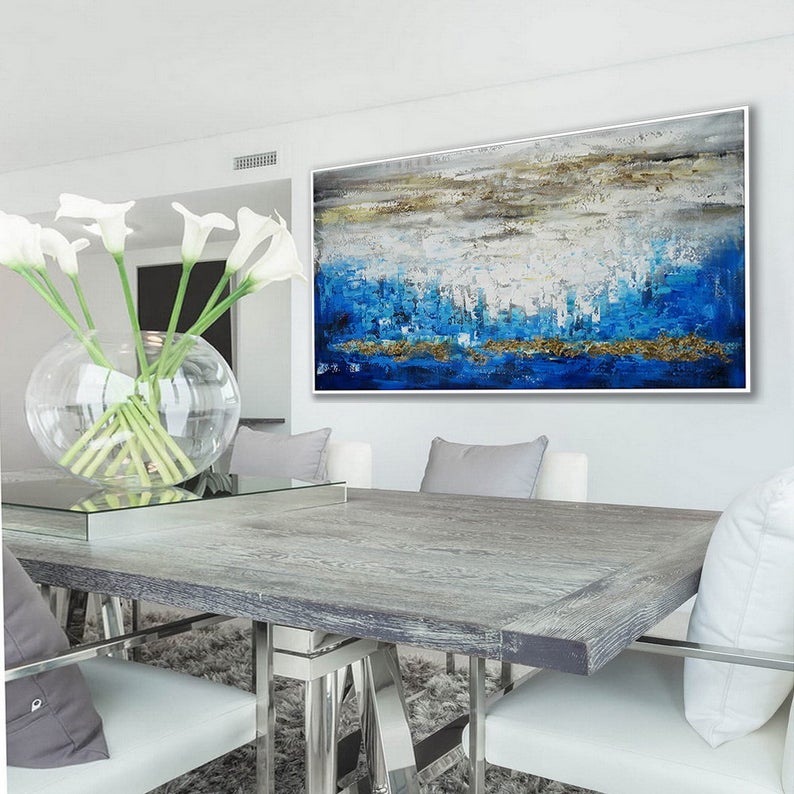 Oversize Wall Art Extra Large Textured Contemporary Texture Modern Artwork Horizontal Abstract Acrylic Panoramic Canvas Painting27inx54in,No Frame