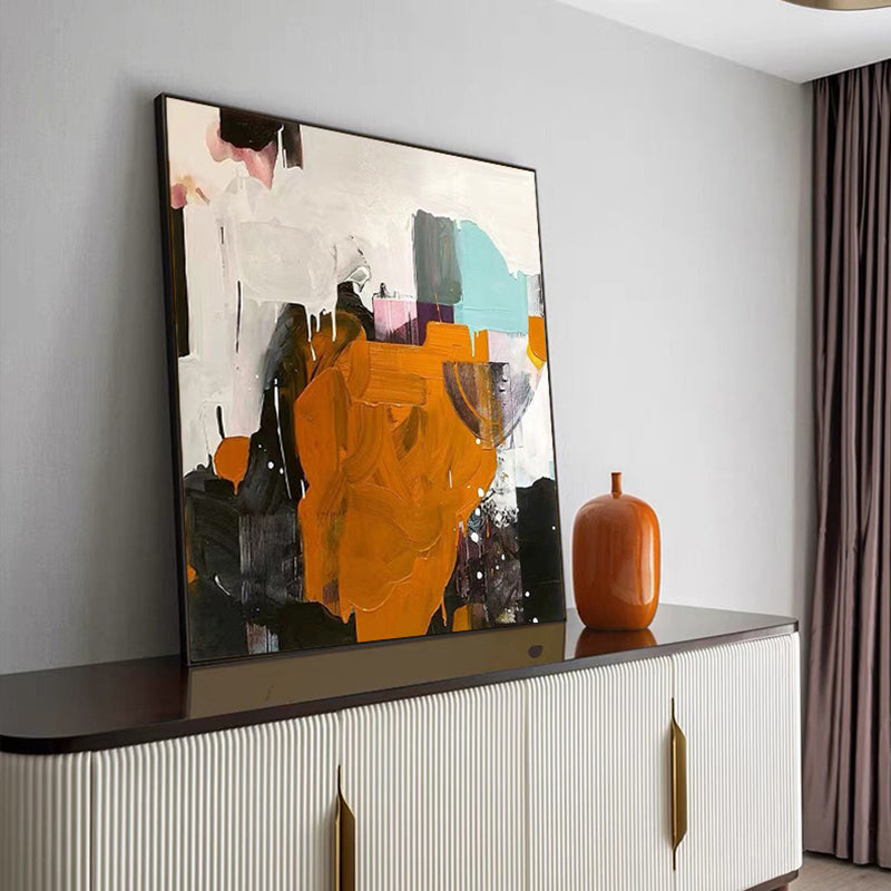 Simple and Modern Hand painted Abstract Oil Painting Light Luxury Living Room Bedroom Decoration Painting,31inx31in,No Frame