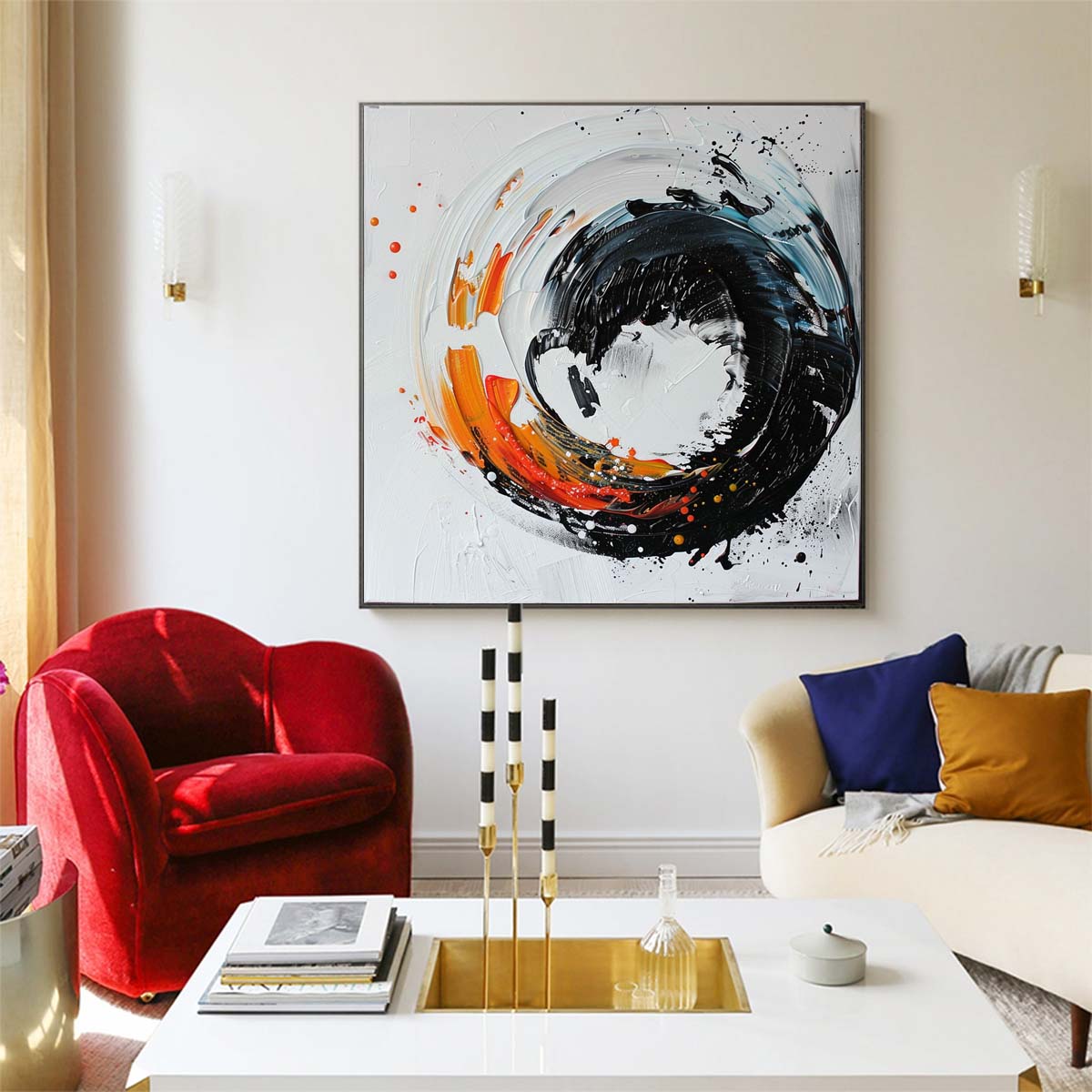 Abstract Handmade Oil Painting Modern Minimalist Home Living Room Decoration Painting,31inx31in,No Frame