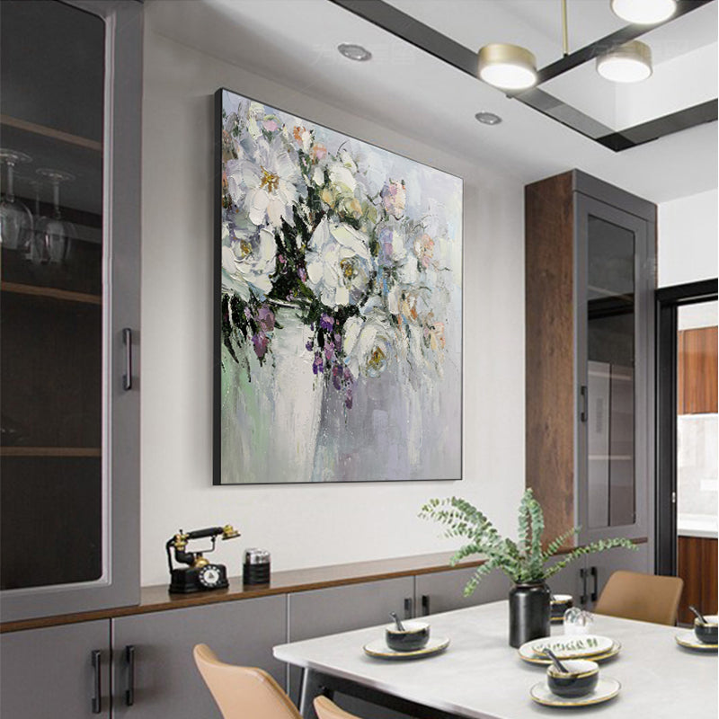 Modern Home Decor Wall Art Pictures Thick Texture White Flower Oil Painting On Canvas Hand Painted