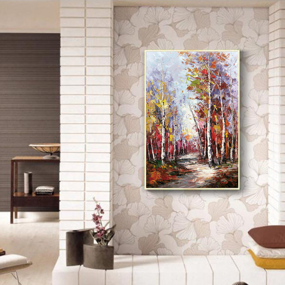 Hand Painted Oil Painting Texutre On Canvas Birch Trees Modern Wall Art Oil Paintings Handmade Living