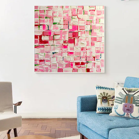 Home Decoration Pink Square Pictures Wall Art Handpainted Oil Paintings Unframed For Hotel,31inx31in,No Frame