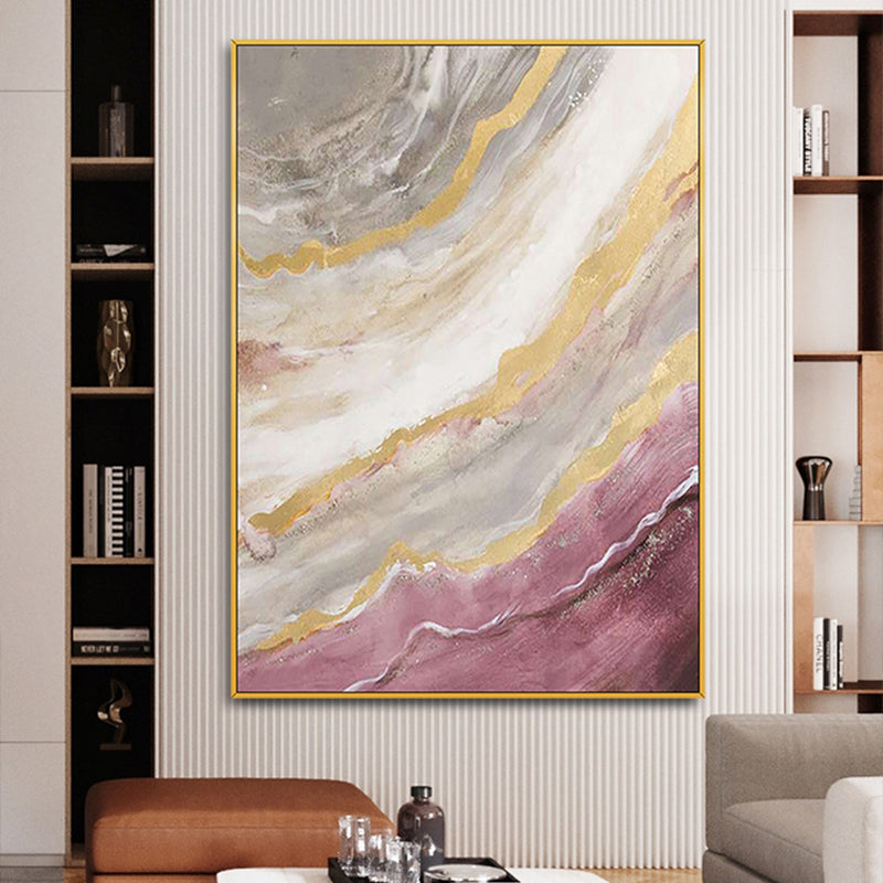 Hand Painted Golden Abstract Oil Painting On Canvas Large Handmade Wall Art Picture For Living Room,31inx47in,No Frame