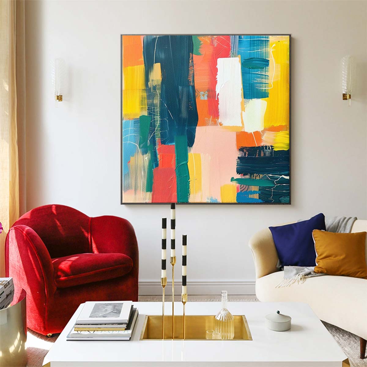 Abstract Handmade Oil Painting Modern Minimalist Home Living Room Decoration Painting,31inx31in,No Frame