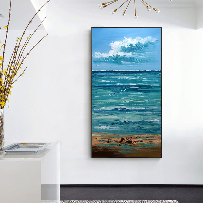 Seagull Original hand-painted Oil Leap Modern Minimalist Nordic Landscape Decorative Painting Vertical Version Entrance Hallway27inx54in,No Frame